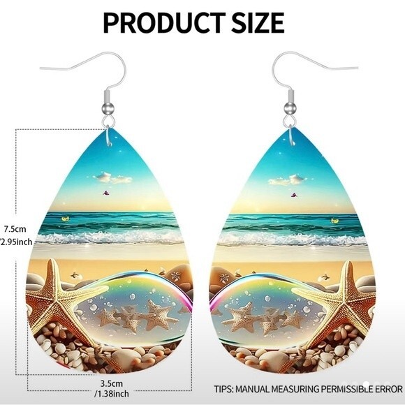 Ocean Print Teardrop Earrings NWT - Picture 2 of 3